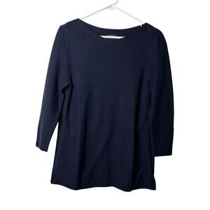 Talbots Boat Neck Cotton Blend Sweater Small Navy Blue 3/4 Sleeve Knit Pullover